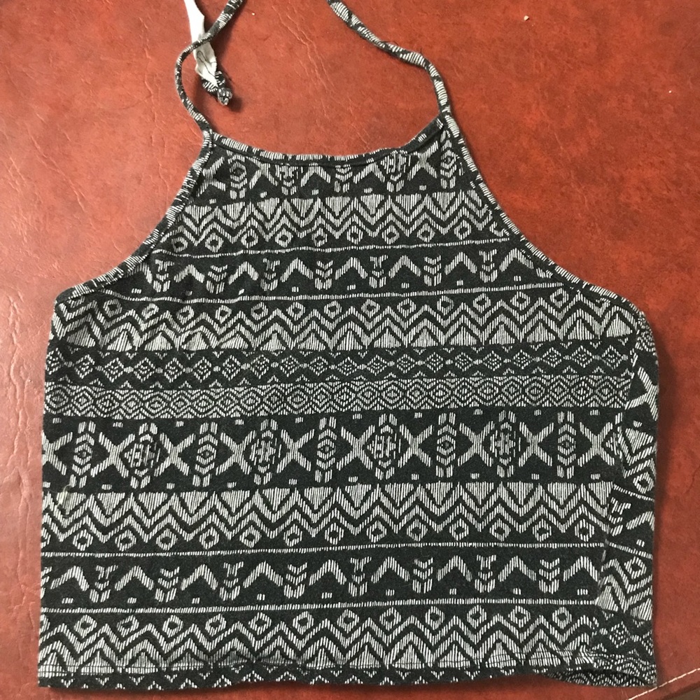Boho Aztec crop top black and white